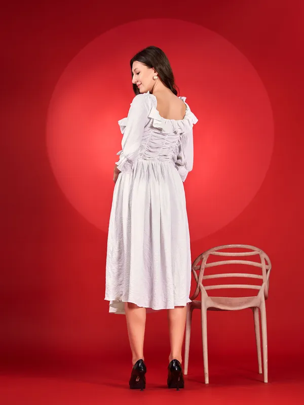White_Premium_Polyester_Solid_Dress_For_Women