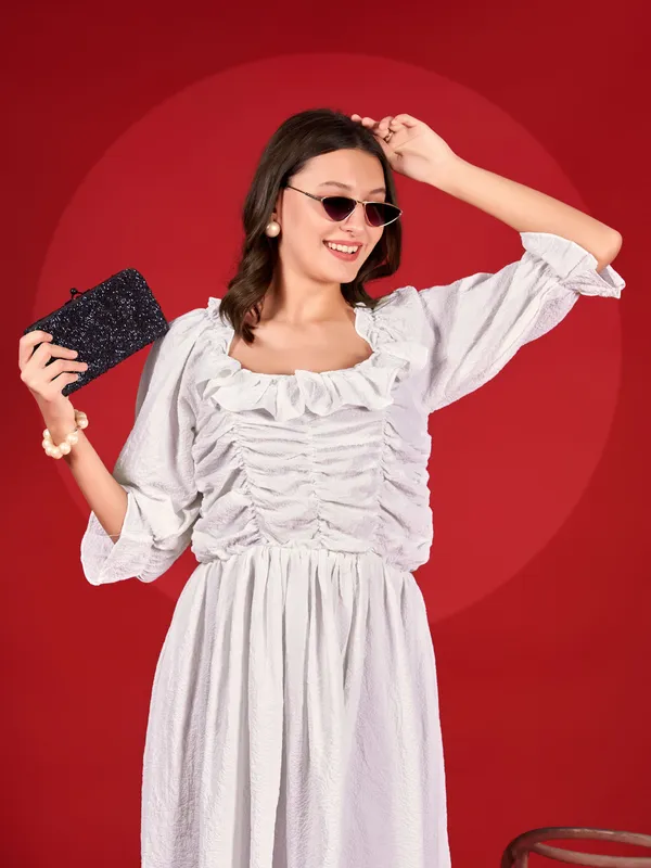 White_Premium_Polyester_Solid_Dress_For_Women