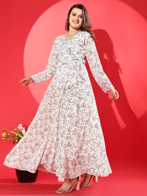White_Premium_Georgette_Printed_Dress_For_Women