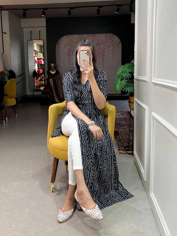 Dark_Blue_Premium_Crepe_Bandhani_Kurta_For_Women