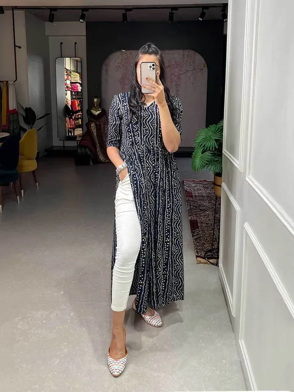 Dark_Blue_Premium_Crepe_Bandhani_Kurta_For_Women