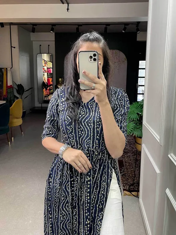 Dark_Blue_Premium_Crepe_Bandhani_Kurta_For_Women