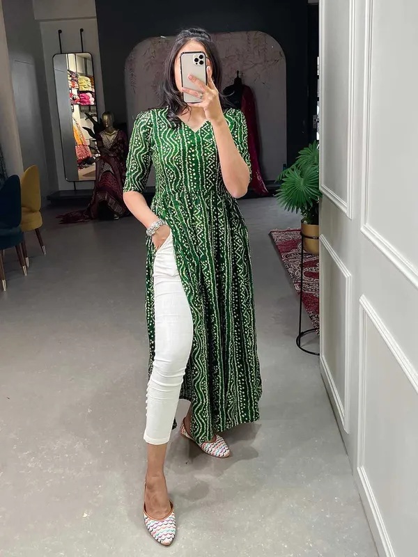 Green_Premium_Crepe_Bandhani_Kurta_For_Women