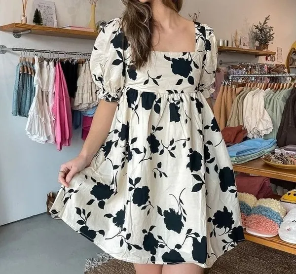 White_Premium_Viscose_Rayon_Floral_Print_Dress_For_Women
