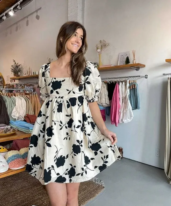White_Premium_Viscose_Rayon_Floral_Print_Dress_For_Women