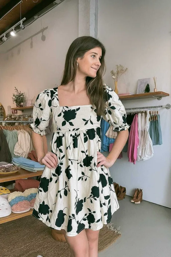 White_Premium_Viscose_Rayon_Floral_Print_Dress_For_Women