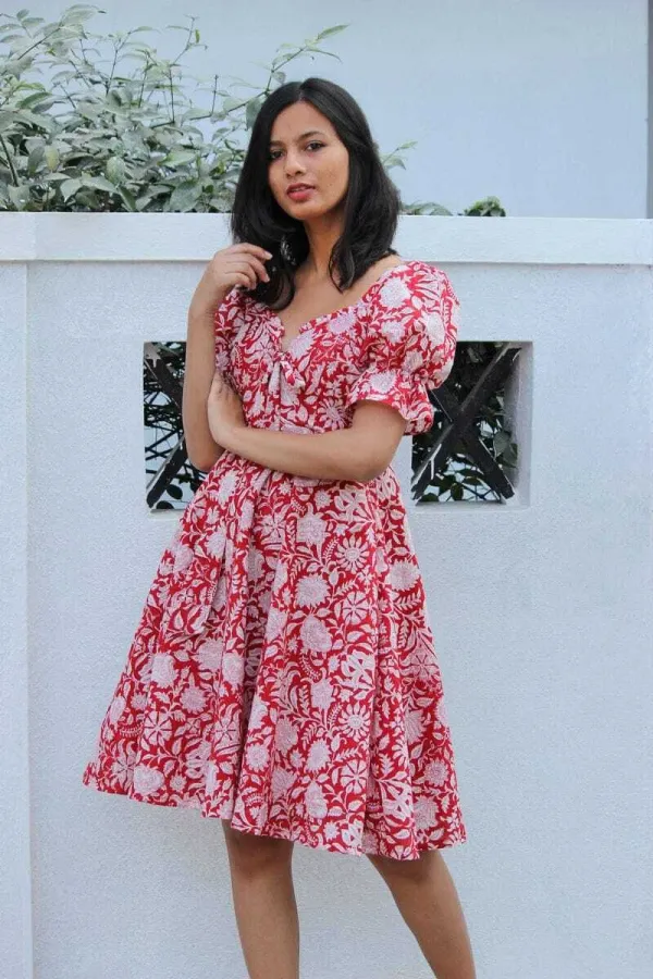 Red_Premium_Viscose_Rayon_Floral_Print_Dress_For_Women