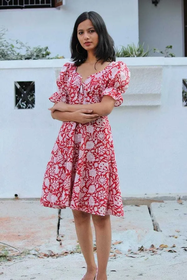 Red_Premium_Viscose_Rayon_Floral_Print_Dress_For_Women