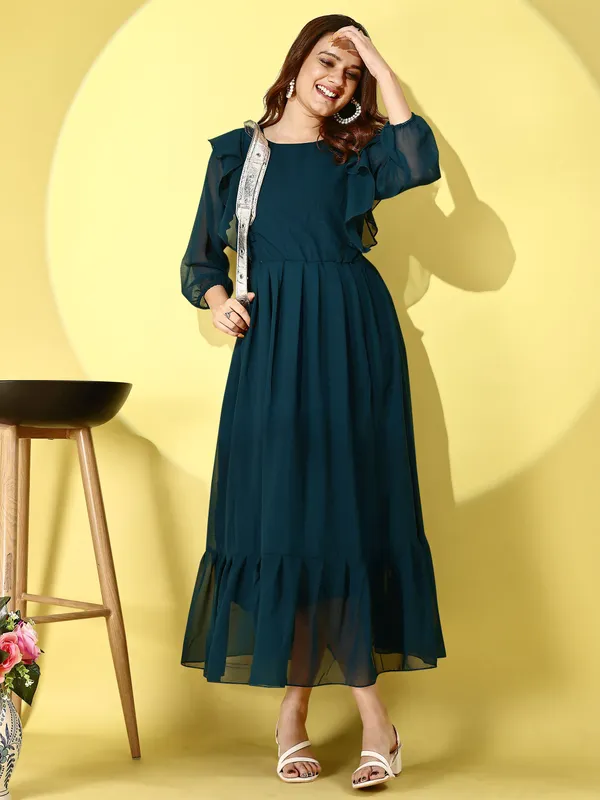 Blue_Premium_Georgette_Solid_Dress_For_Women