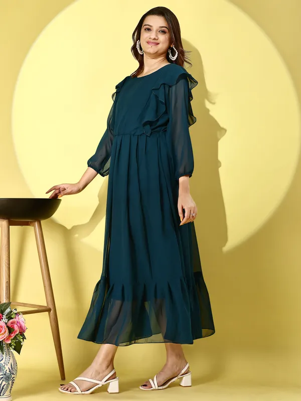Blue_Premium_Georgette_Solid_Dress_For_Women