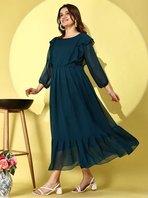 Blue_Premium_Georgette_Solid_Dress_For_Women