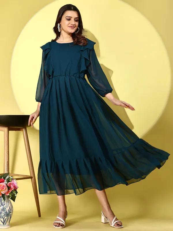Blue_Premium_Georgette_Solid_Dress_For_Women