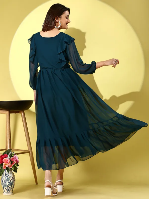 Blue_Premium_Georgette_Solid_Dress_For_Women