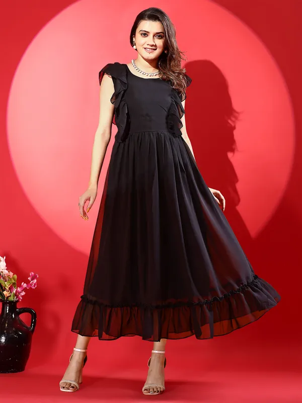 Black_Premium_Georgette_Solid_Dress_For_Women