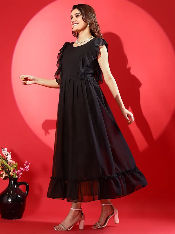 Black_Premium_Georgette_Solid_Dress_For_Women