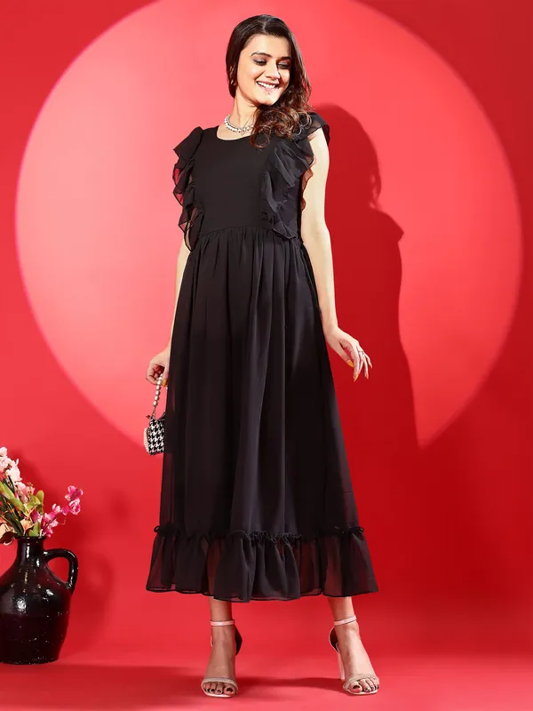 Black_Premium_Georgette_Solid_Dress_For_Women