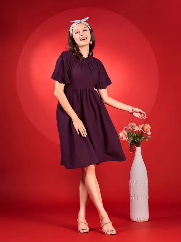 Purple_Premium_Polyester_Solid_Dress_For_Women