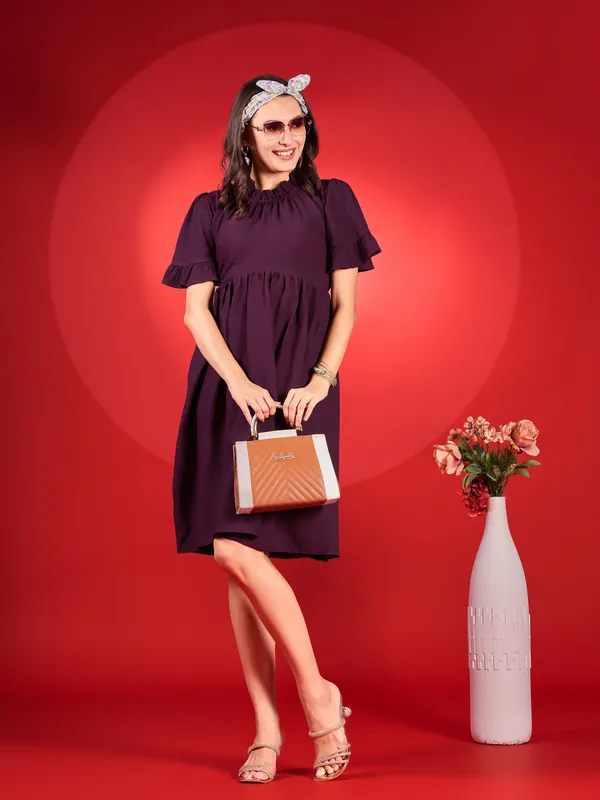 Purple_Premium_Polyester_Solid_Dress_For_Women