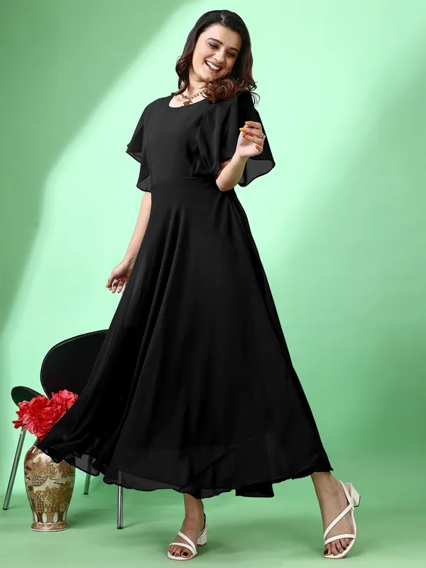 Black_Premium_Georgette_Self_Design_Dress_For_Women