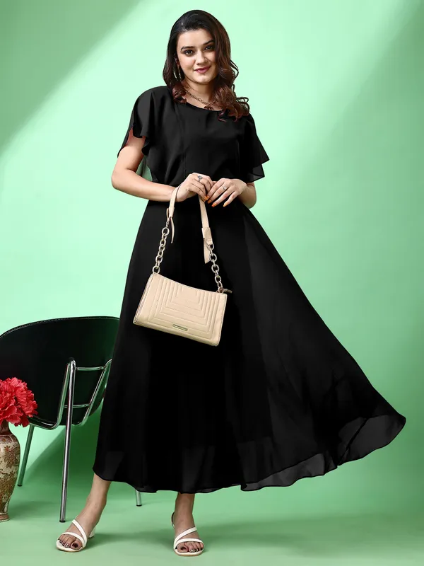 Black_Premium_Georgette_Self_Design_Dress_For_Women