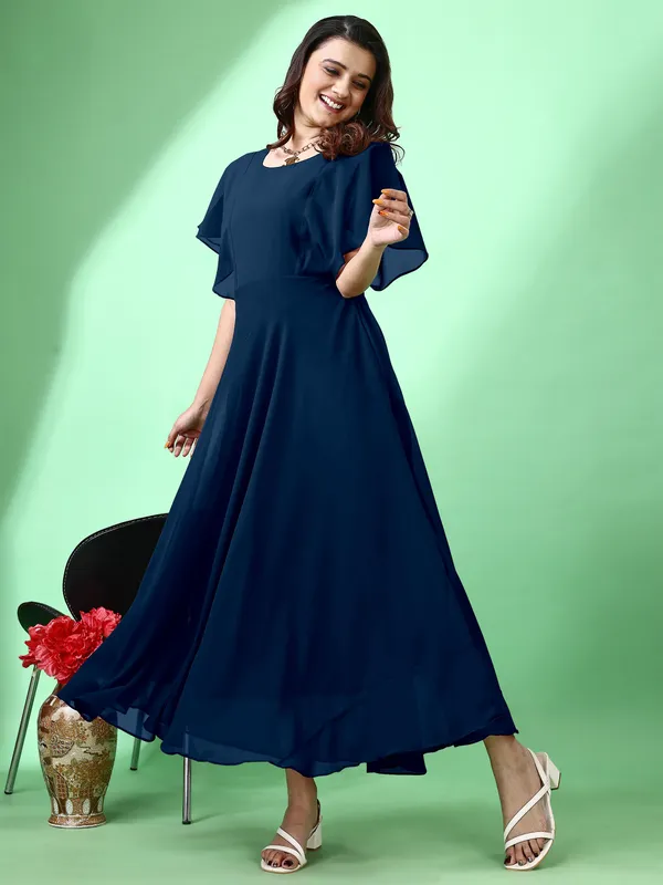 Dark_Blue_Premium_Georgette_Solid_Dress_For_Women