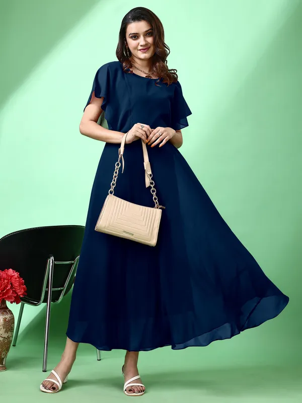 Dark_Blue_Premium_Georgette_Solid_Dress_For_Women