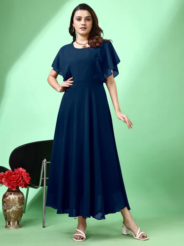 Dark_Blue_Premium_Georgette_Solid_Dress_For_Women