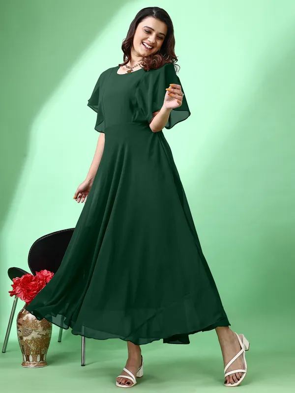 Green_Premium_Georgette_Solid_Dress_For_Women