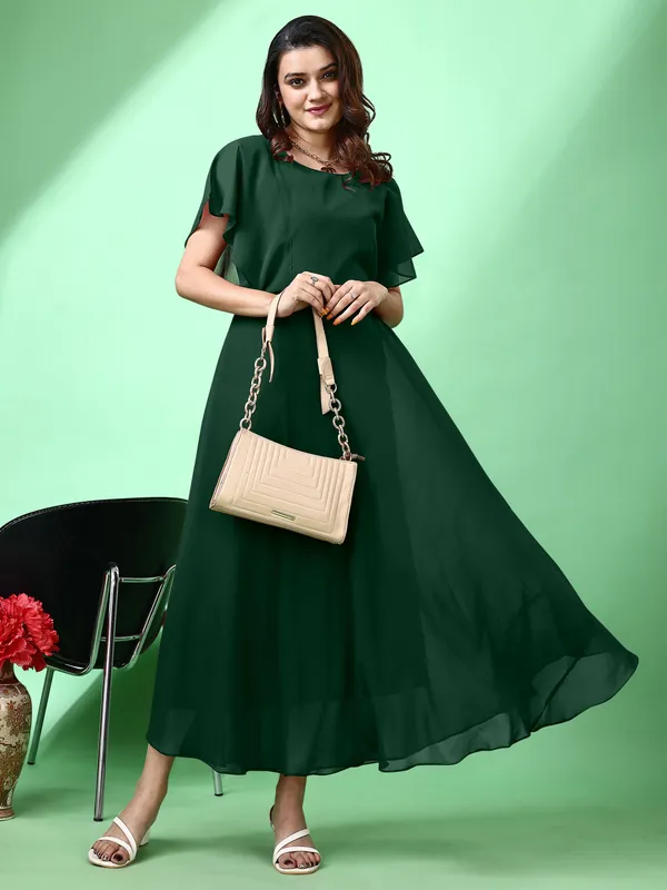 Green_Premium_Georgette_Solid_Dress_For_Women