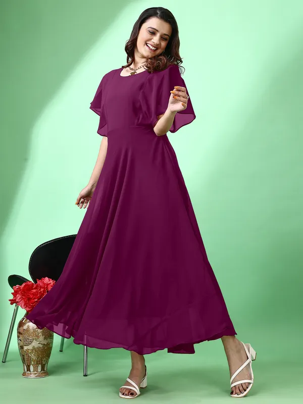 Purple_Premium_Georgette_Solid_Dress_For_Women