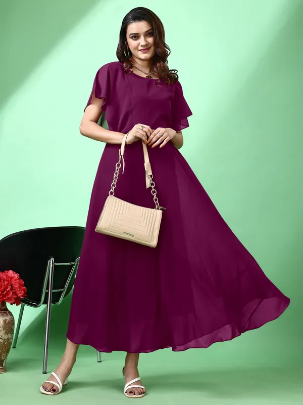 Purple_Premium_Georgette_Solid_Dress_For_Women