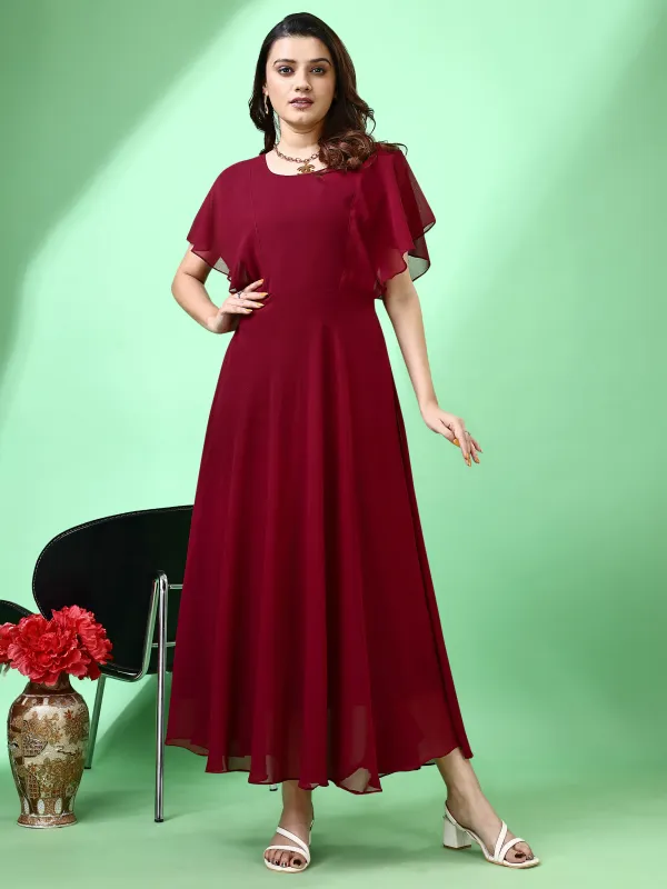 Maroon_Premium_Georgette_Solid_Dress_For_Women