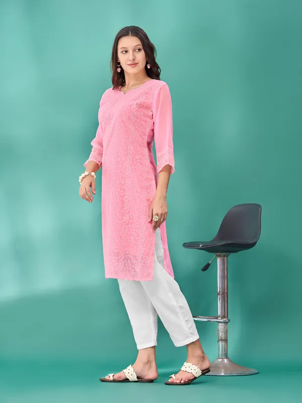 Pink_Premium_Georgette_Embroidered_Kurta_For_Women