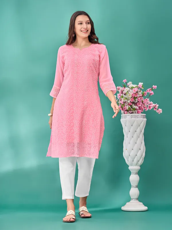 Pink_Premium_Georgette_Embroidered_Kurta_For_Women