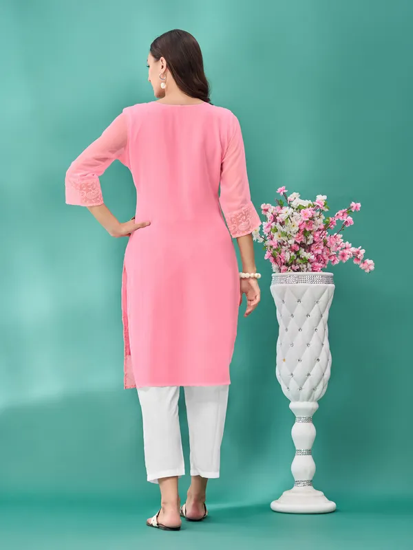 Pink_Premium_Georgette_Embroidered_Kurta_For_Women