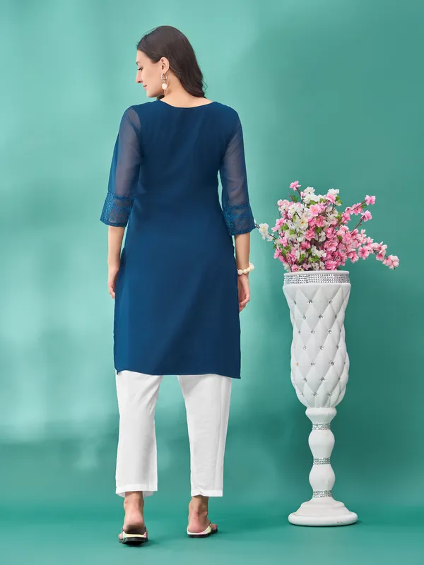 Blue_Premium_Georgette_Embroidered_Kurta_For_Women