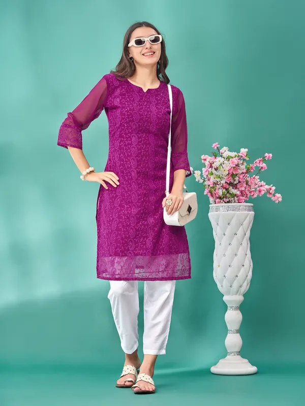 Purple_Premium_Georgette_Embroidered_Kurta_For_Women