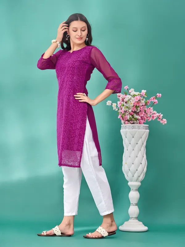 Purple_Premium_Georgette_Embroidered_Kurta_For_Women