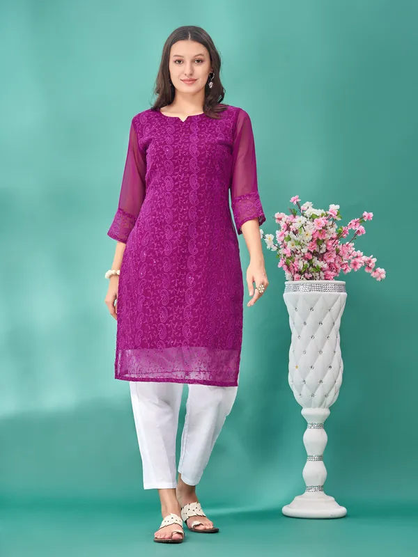 Purple_Premium_Georgette_Embroidered_Kurta_For_Women