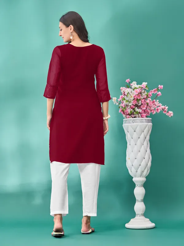Maroon_Premium_Georgette_Embroidered_Kurta_For_Women