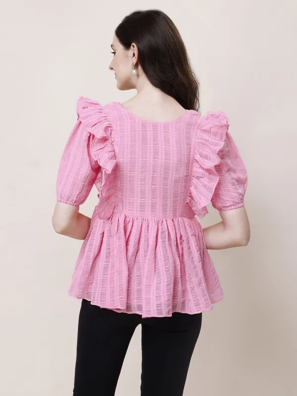 Pink_Premium_Georgette_Striped_Ruffled_Top_For_Women