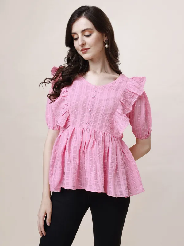 Pink_Premium_Georgette_Striped_Ruffled_Top_For_Women