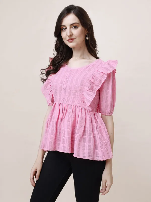Pink_Premium_Georgette_Striped_Ruffled_Top_For_Women