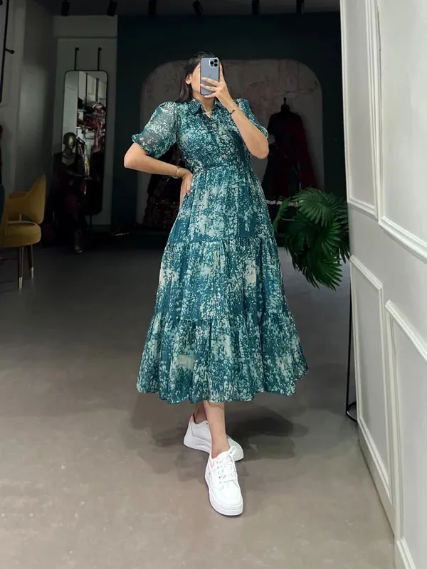 Dark_Green_Premium_Georgette_Printed_Dress_For_Women