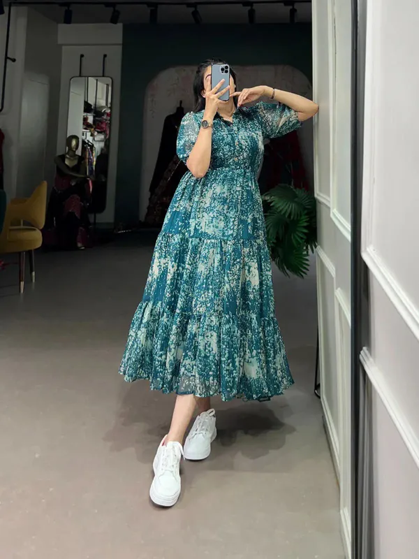 Dark_Green_Premium_Georgette_Printed_Dress_For_Women