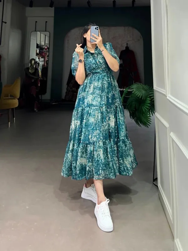 Dark_Green_Premium_Georgette_Printed_Dress_For_Women