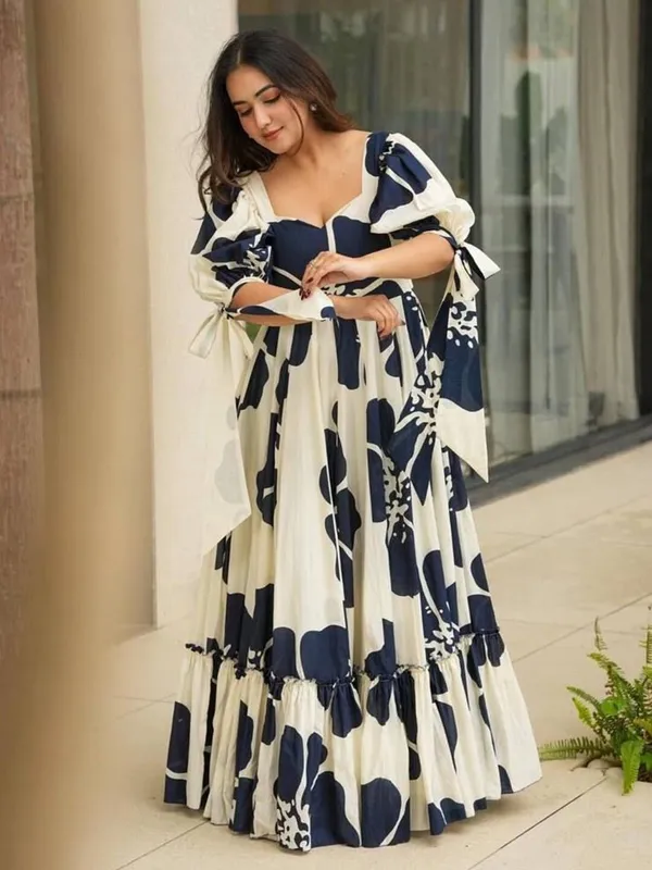 Blue_&_Beige_Premium_Viscose_Rayon_Floral_Print_Flared/A-Line_Gown_For_Women