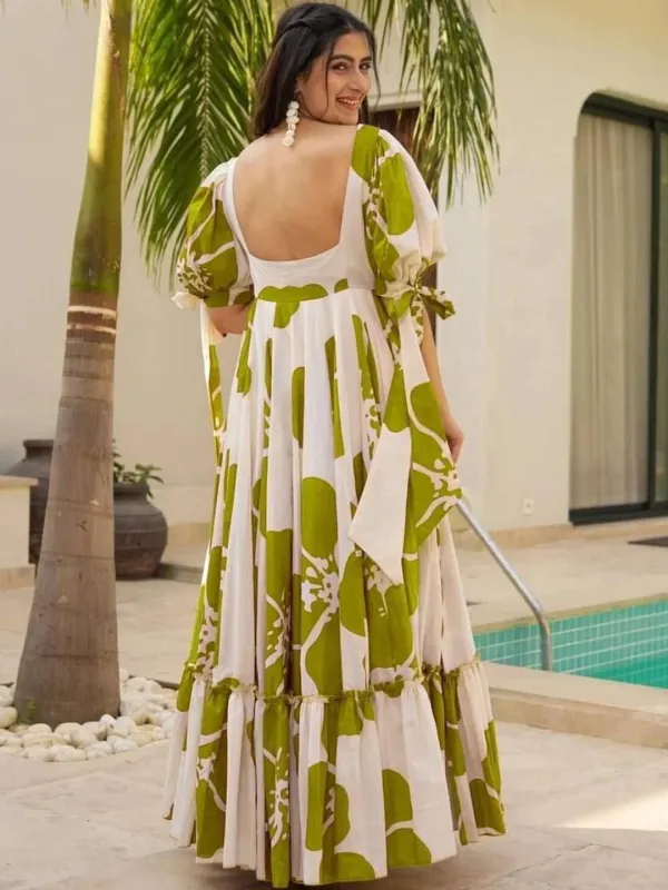 Light_Green_&_White_Premium_Viscose_Rayon_Floral_Print_Flared/A-Line_Gown_For_Women