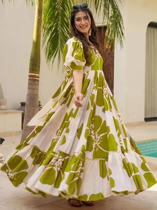 Light_Green_&_White_Premium_Viscose_Rayon_Floral_Print_Flared/A-Line_Gown_For_Women