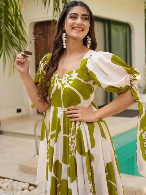 Light_Green_&_White_Premium_Viscose_Rayon_Floral_Print_Flared/A-Line_Gown_For_Women